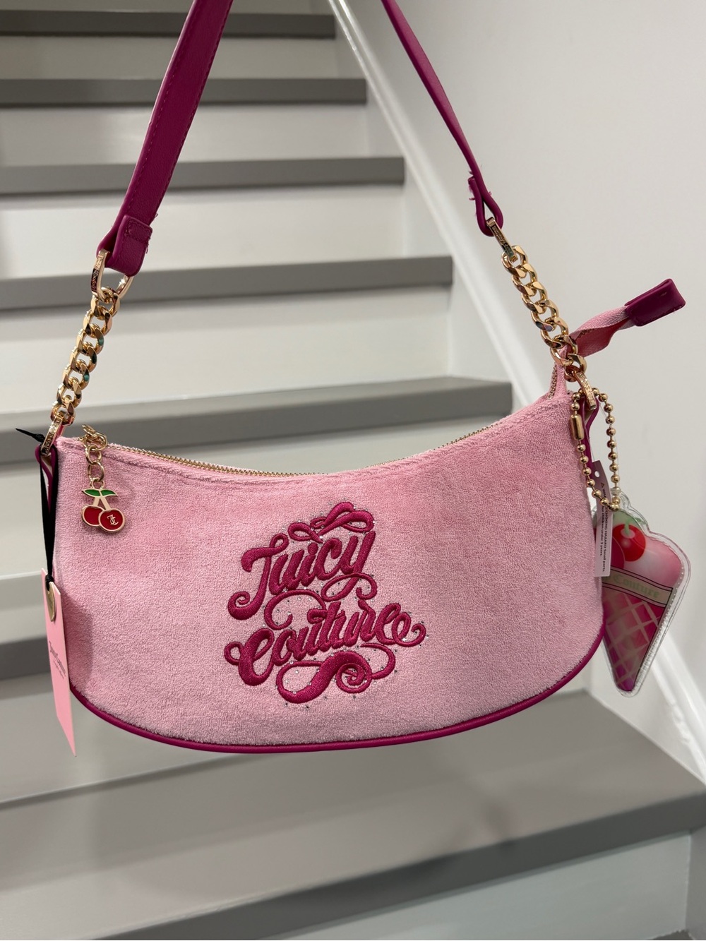 Juicy Couture Ice Cream Pink Shoulder Bag with Gold Chain
